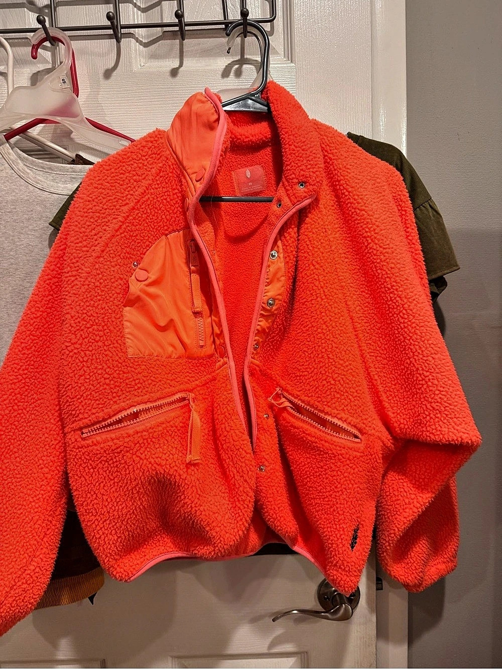Free People Fleece Jacket in Neon Orange Size XS Like New
